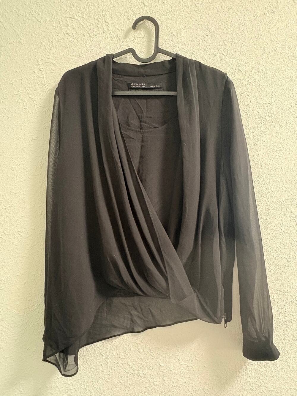 AllSaints Silk Draped Wrap Blouse | US 10